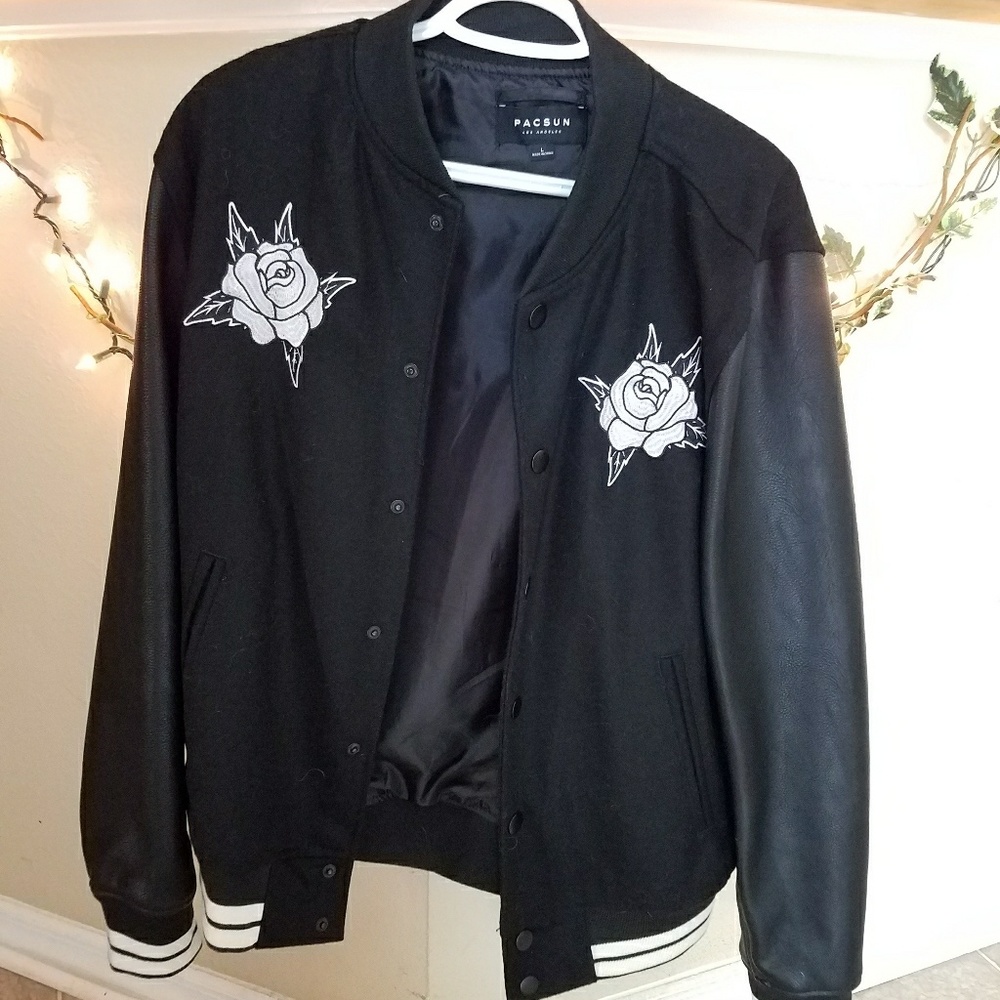 Pacsun Leather Letterman Black Bomber Size L